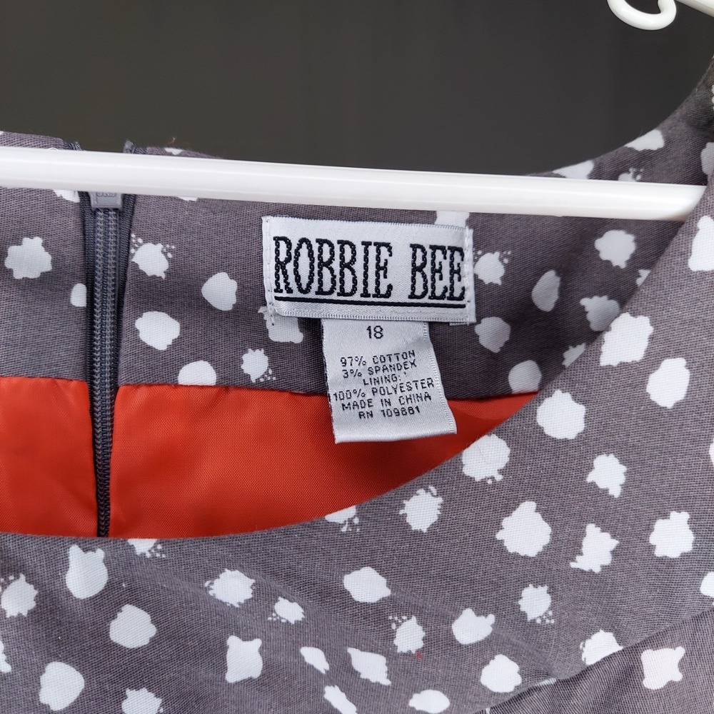 Robbie Bee Sleeveless Dress 18 Gray Polka Dot A-Line Pocket Zip Pinup Old Money - Picture 3 of 11